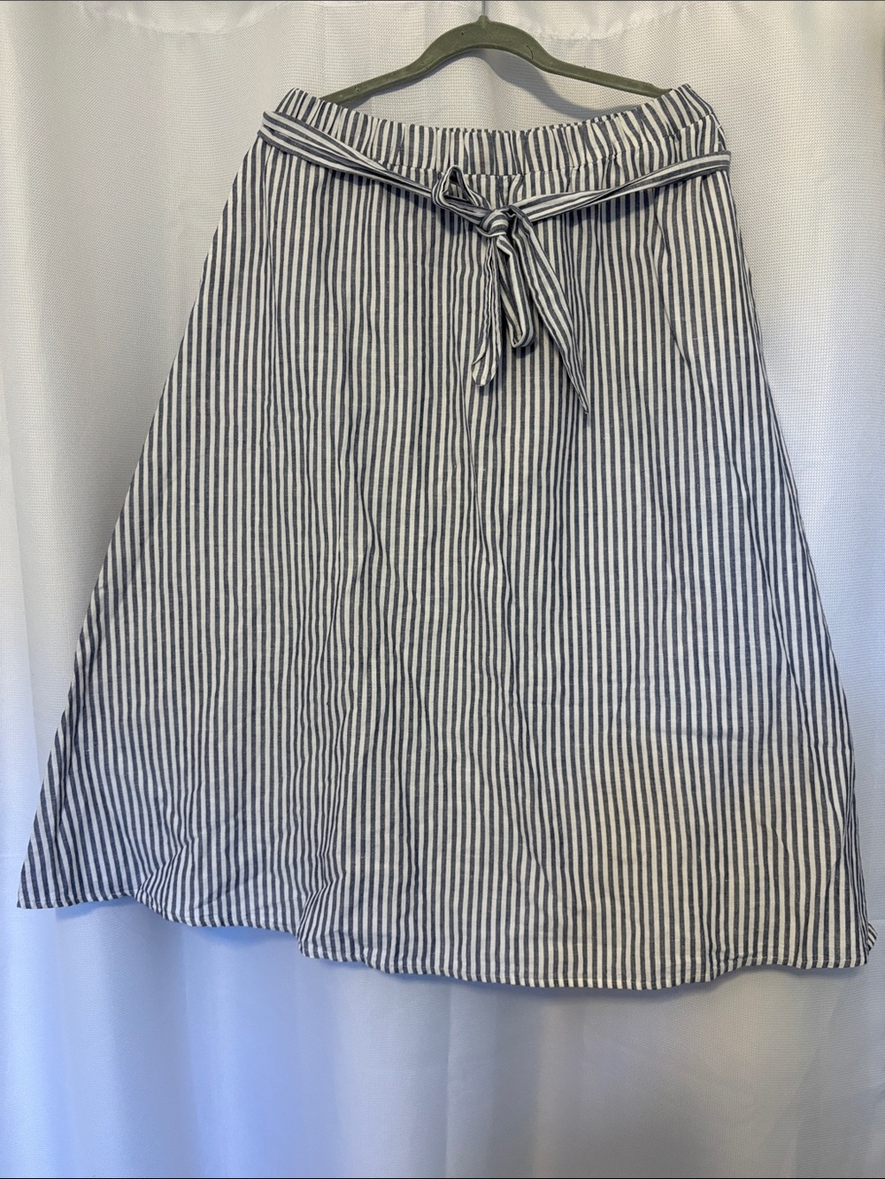 Talbots Navy and White Striped A-Line Tie-Waist Skirt
